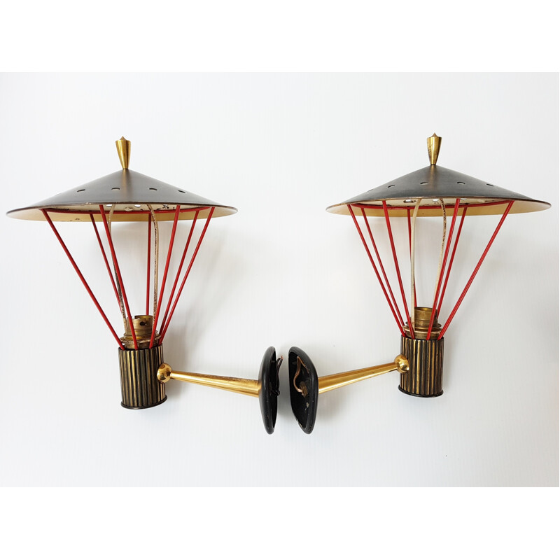 Set of 4 wall lamps designed for Maison Arlus - 1950s
