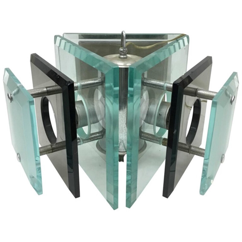 Fontana Arte Steel and Glass Pendant - 1970s