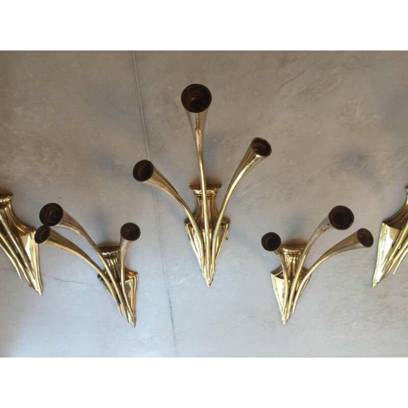 Vintage Set of 5 Brass Sconces by Oscar Torlasco for Lumi Milano - 1950s
