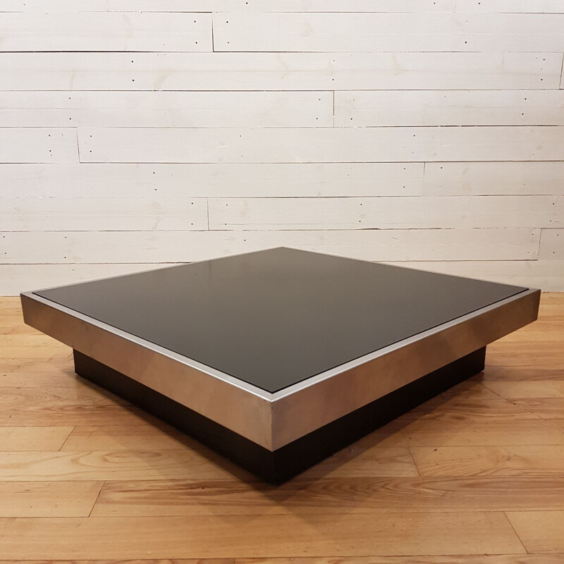 Large black coffee table by Willy Rizzo - 1970s