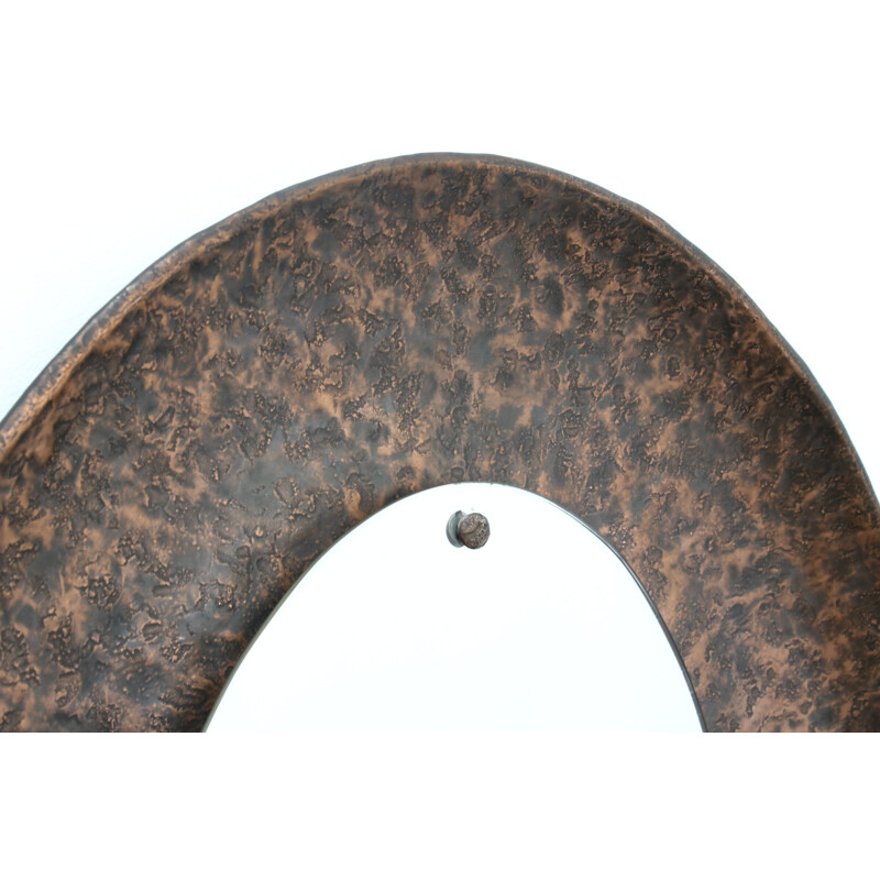 Vintage Hammered Bronze Oval Mirror by Angelo Bragalini - 1960s