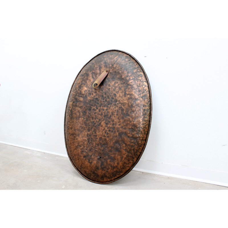 Vintage Hammered Bronze Oval Mirror by Angelo Bragalini - 1960s