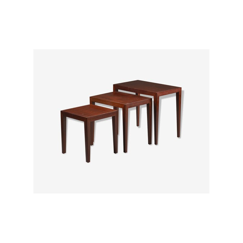 Suite de 3 tables gigognes en acajou par Severin Hansen - 1960