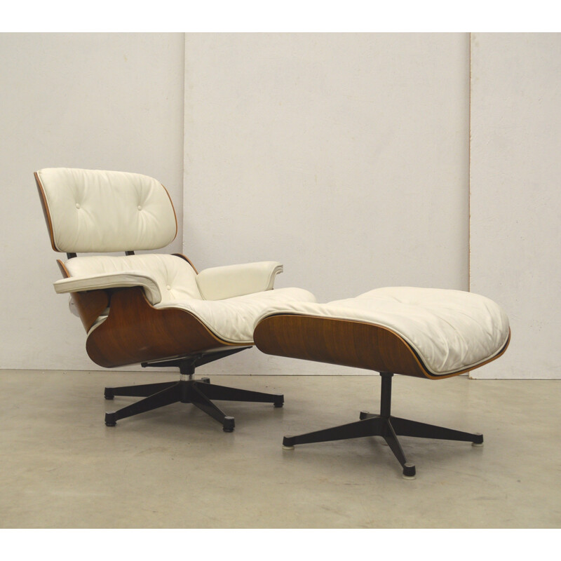 Fauteuil Lounge vintage blanc de Charles Eames pour Herman Miller - 1970