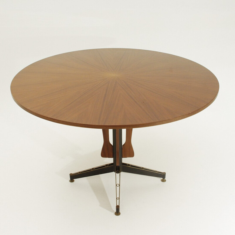 Table à repas vintage italienne ronde en teck - 1960