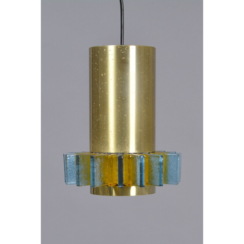 Vintage hanging lamp in brass & aluminium by Claus Bolby for Cebo - 1960s