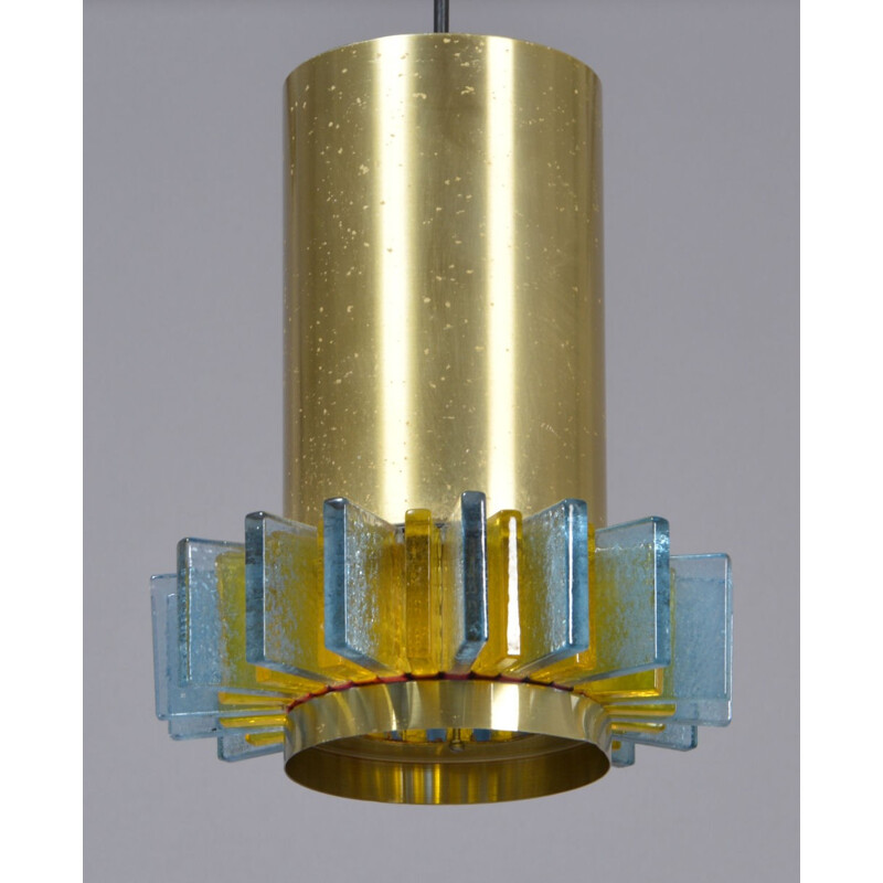 Vintage hanging lamp in brass & aluminium by Claus Bolby for Cebo - 1960s