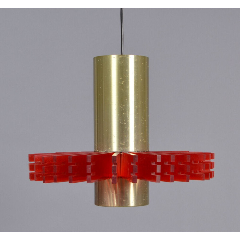 Vintage hanging lamp "Symphony Primitive"in brass & aluminium by Claus Bolby for Cebo - 1960sClaus Bolby pendant chandelier