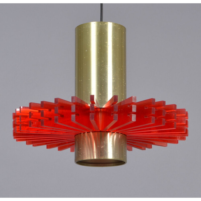 Vintage hanging lamp "Symphony Primitive"in brass & aluminium by Claus Bolby for Cebo - 1960sClaus Bolby pendant chandelier