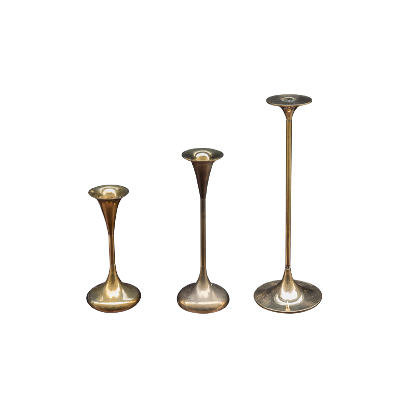 Set of 3 vintage scandinavian brass candle holders - 1950s