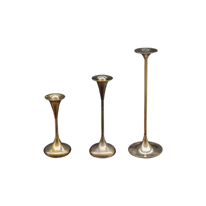 Set of 3 vintage scandinavian brass candle holders - 1950s