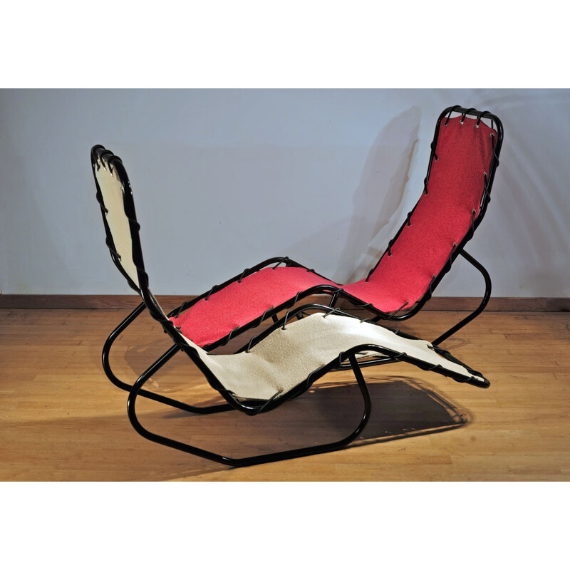 Chaise Longue "Barwa" en métal et tissu, BARTOLUCCI et WALDHEIM - 1950