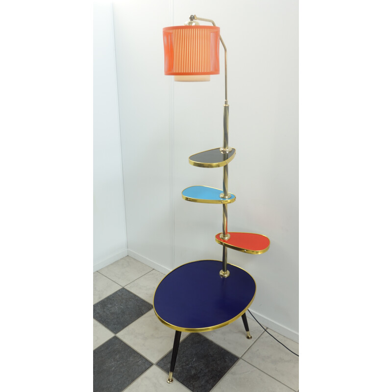 Vintage multi-level table with lamp - 1960s