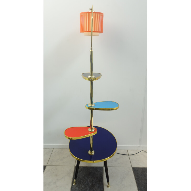 Vintage multi-level table with lamp - 1960s