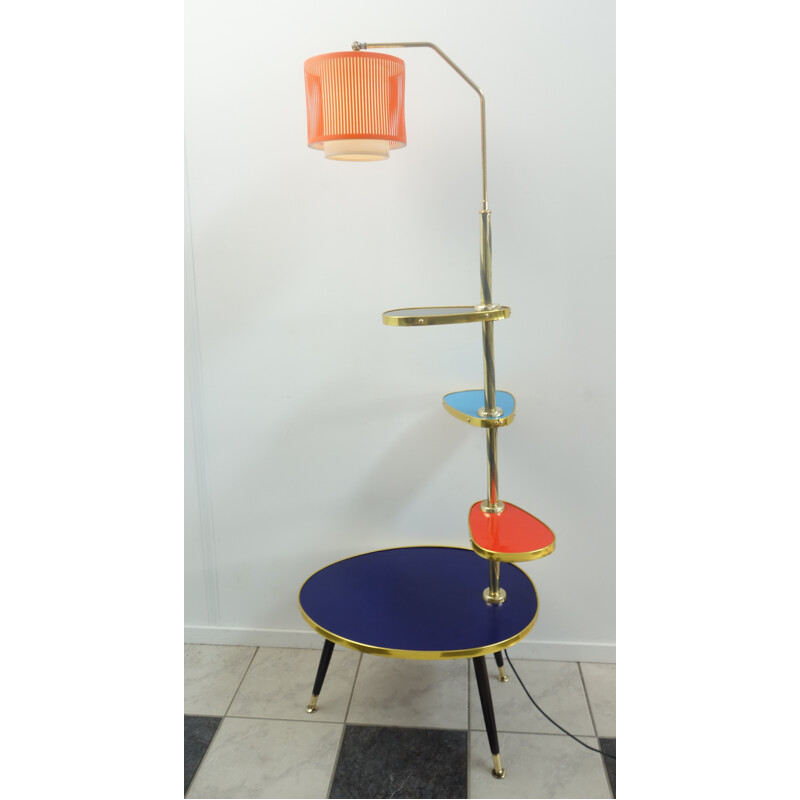 Vintage multi-level table with lamp - 1960s