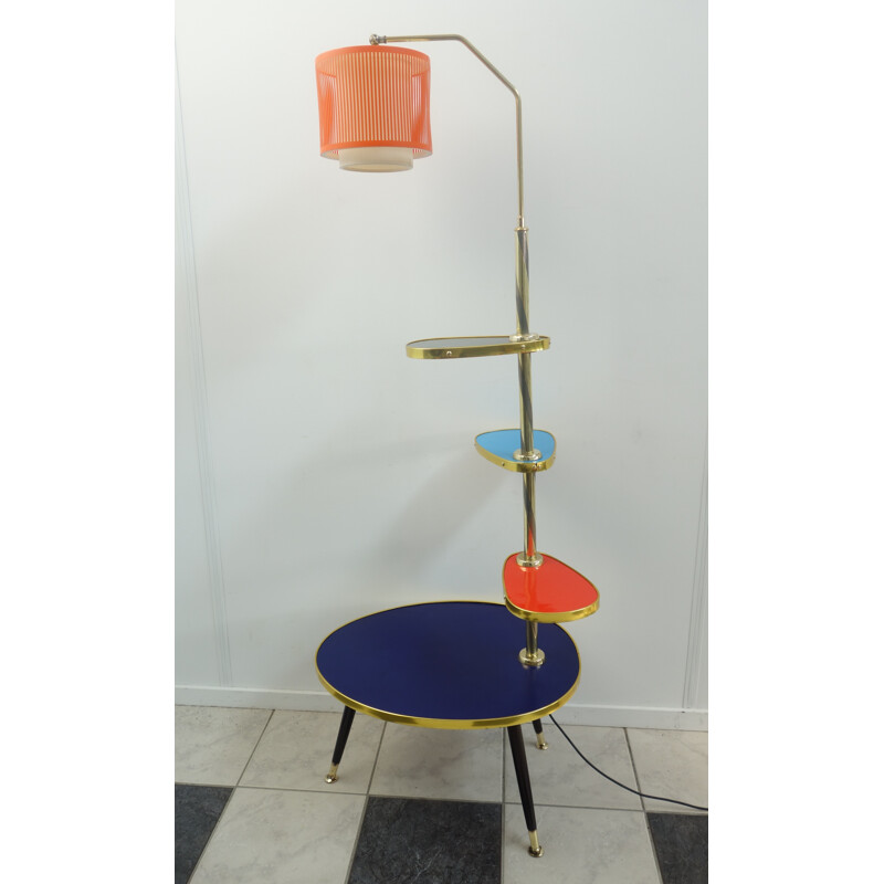 Vintage multi-level table with lamp - 1960s