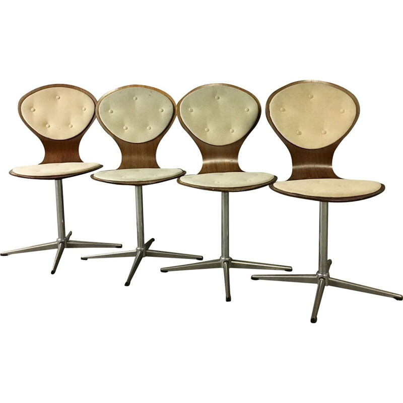 Vintage set of 4 swivel plywood chairs by Elmar Flötotto - 1960s