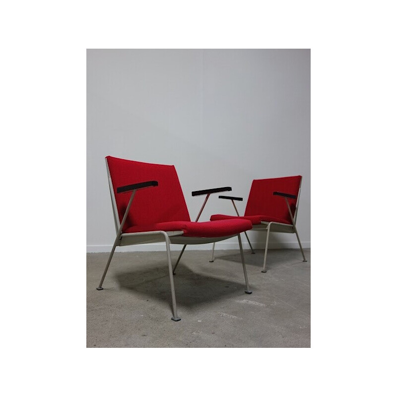 Pair of armchairs in metal and fabric, Wim Rietveld - 1960s