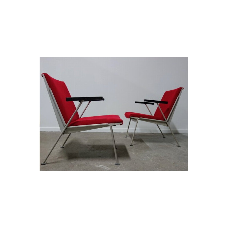 Pair of armchairs in metal and fabric, Wim Rietveld - 1960s
