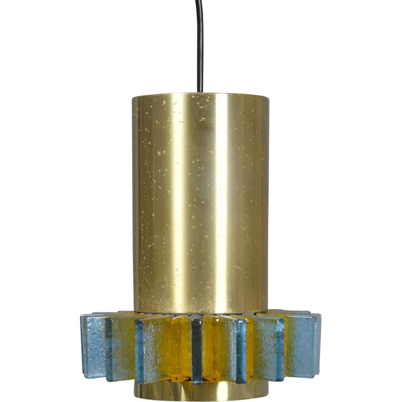 Vintage hanging lamp in brass & aluminium by Claus Bolby for Cebo - 1960s