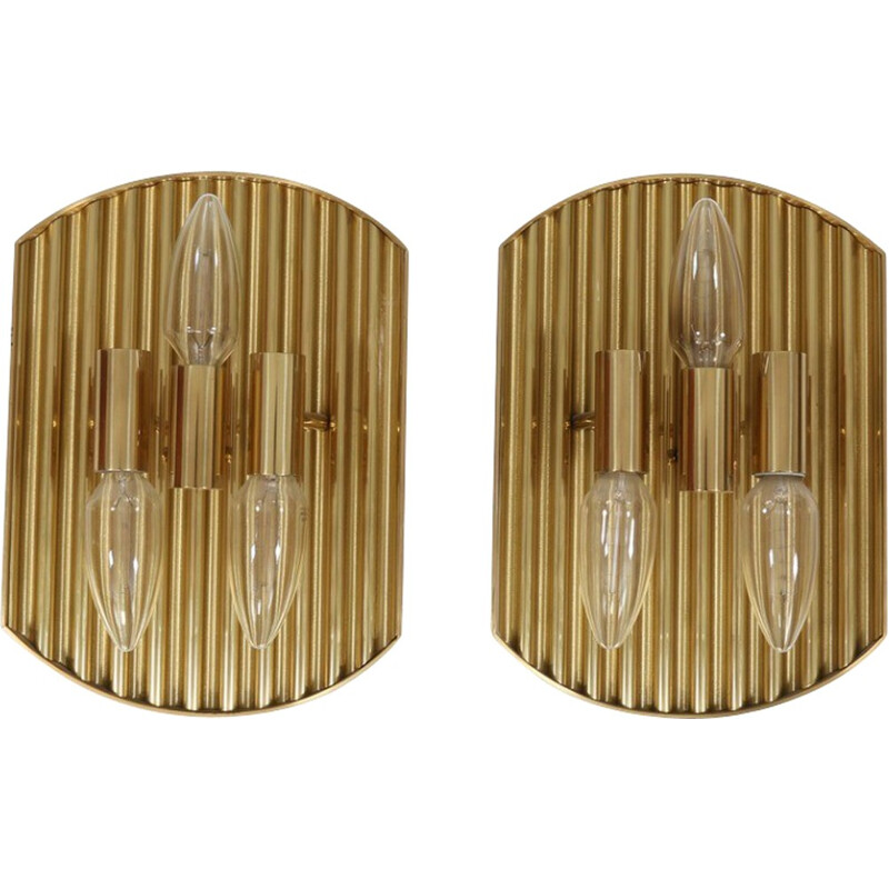 Set of 2 vintage scandinavian wall lamps in brass - 1960s