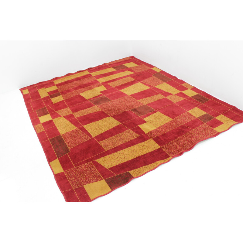 Vintage geometric rug, Czechoslovakia 1950