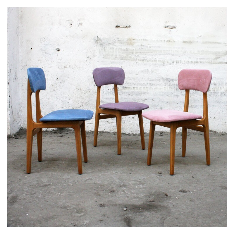 Vintage chairs in wood and fabric - 1960s