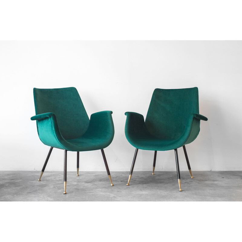 Set of 2 Italian vintage velvet armchairs - 1950s