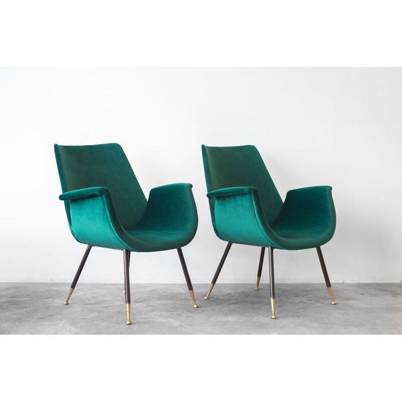 Set of 2 Italian vintage velvet armchairs - 1950s