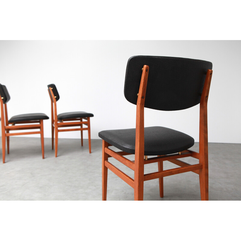 Suite 4 chaises vintage en simili cuir - 1960