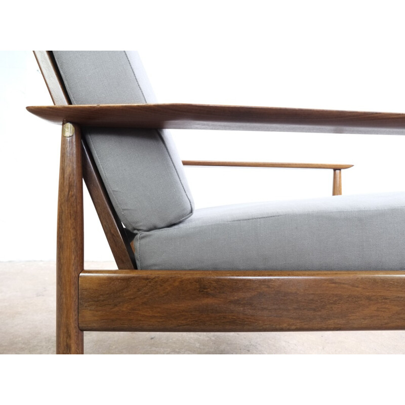 Vintage Danish lounge chair in teak with new grey fabric - 1960s