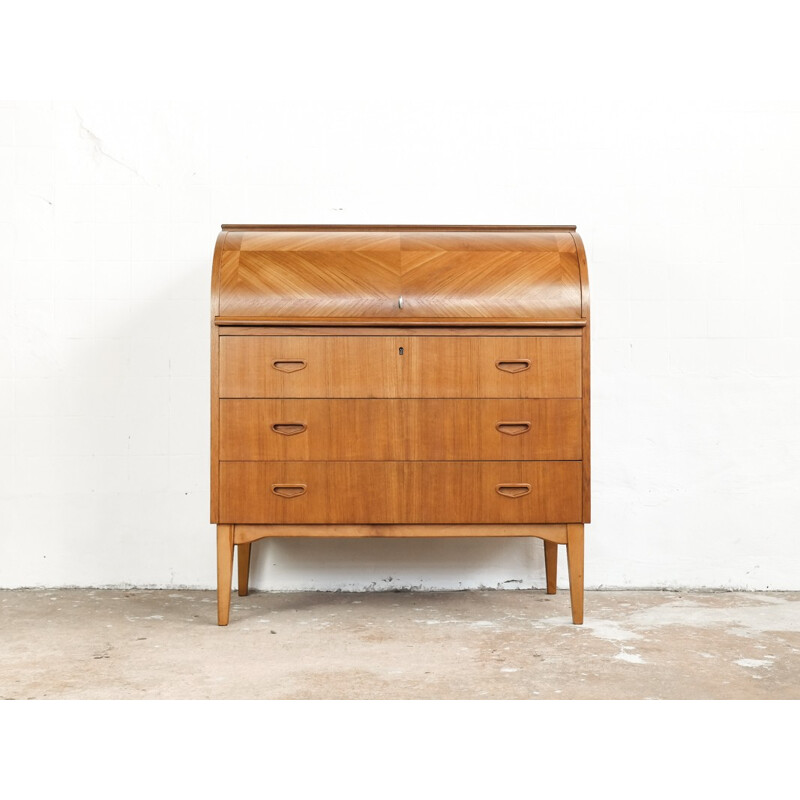 Vintage Danish secretary in teak with bowed front - 1960s