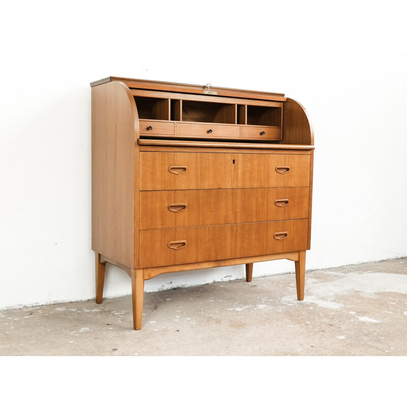 Vintage Danish secretary in teak with bowed front - 1960s