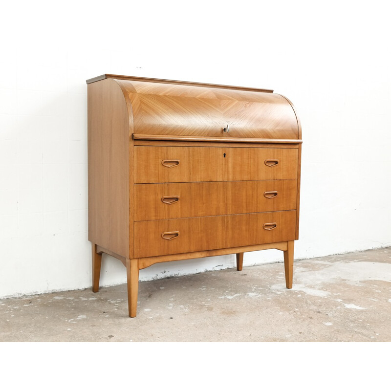 Vintage Danish secretary in teak with bowed front - 1960s