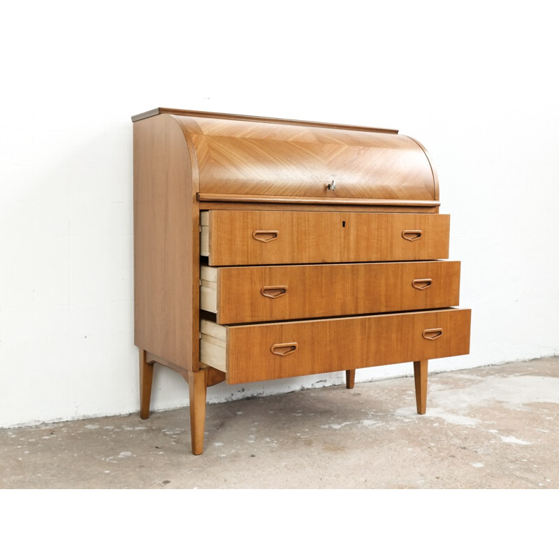 Vintage Danish secretary in teak with bowed front - 1960s