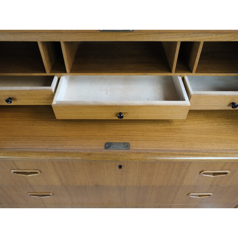 Vintage Danish secretary in teak with bowed front - 1960s