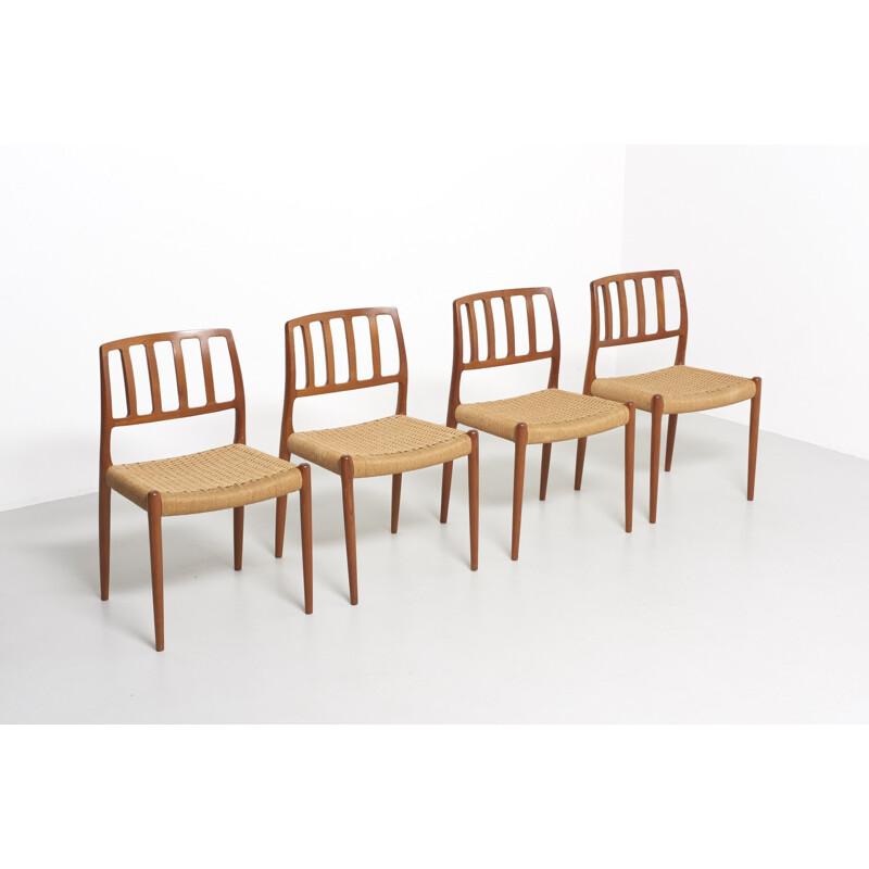 Vintage set of 4 teak dining chairs model 83 by Niels Moller for J.L Mollers - 1960s