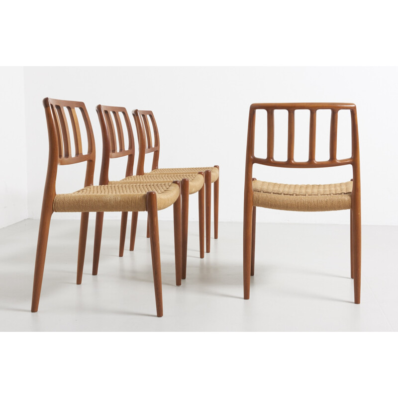 Vintage set of 4 teak dining chairs model 83 by Niels Moller for J.L Mollers - 1960s