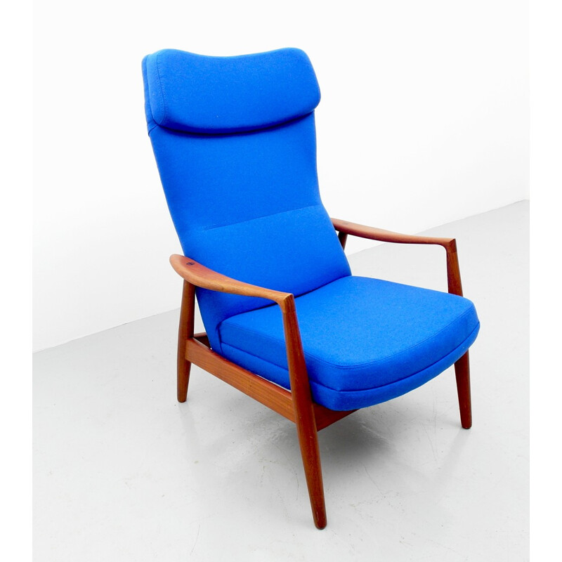 Teak Lounge chair model "Tove" in blue fabric, MADSEN and SCHUBEL - 1960