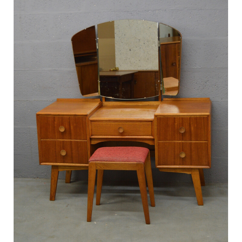 Vintage dressing table and stool in oak and teak by Meredrew - 1960s