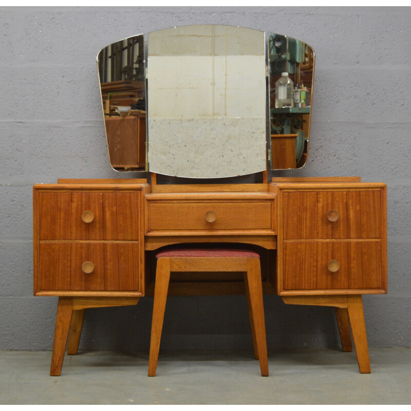 Vintage dressing table and stool in oak and teak by Meredrew - 1960s