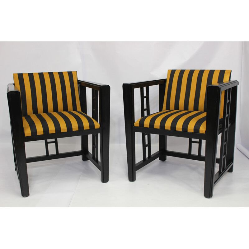 Pair of vintage black and yellow armchairs - 1970s