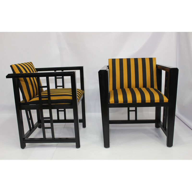 Pair of vintage black and yellow armchairs - 1970s