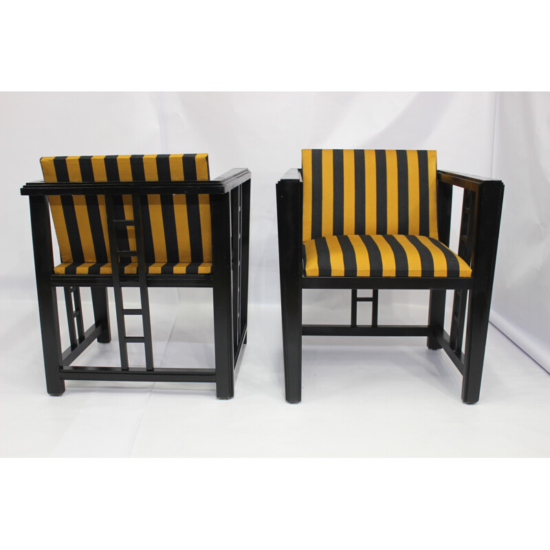Pair of vintage black and yellow armchairs - 1970s