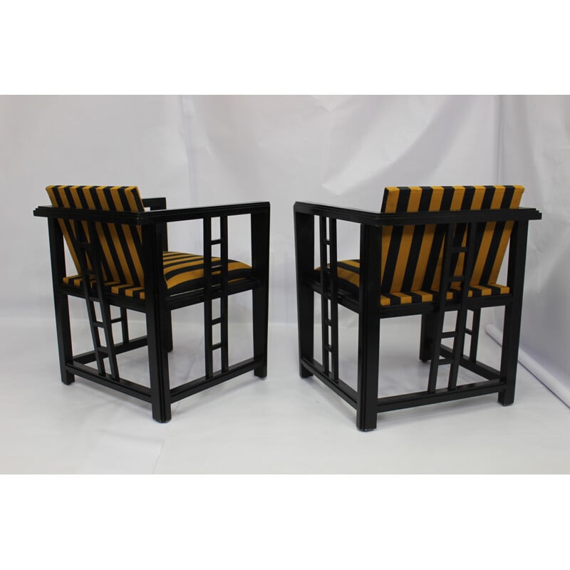 Pair of vintage black and yellow armchairs - 1970s