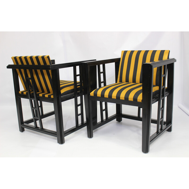 Pair of vintage black and yellow armchairs - 1970s