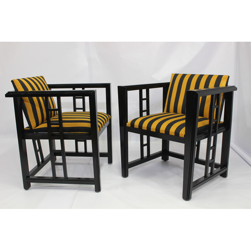 Pair of vintage black and yellow armchairs - 1970s