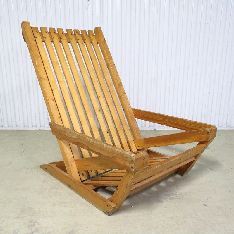 Set of 2 vintage Scandinavian pine lounge chairs - 1960s