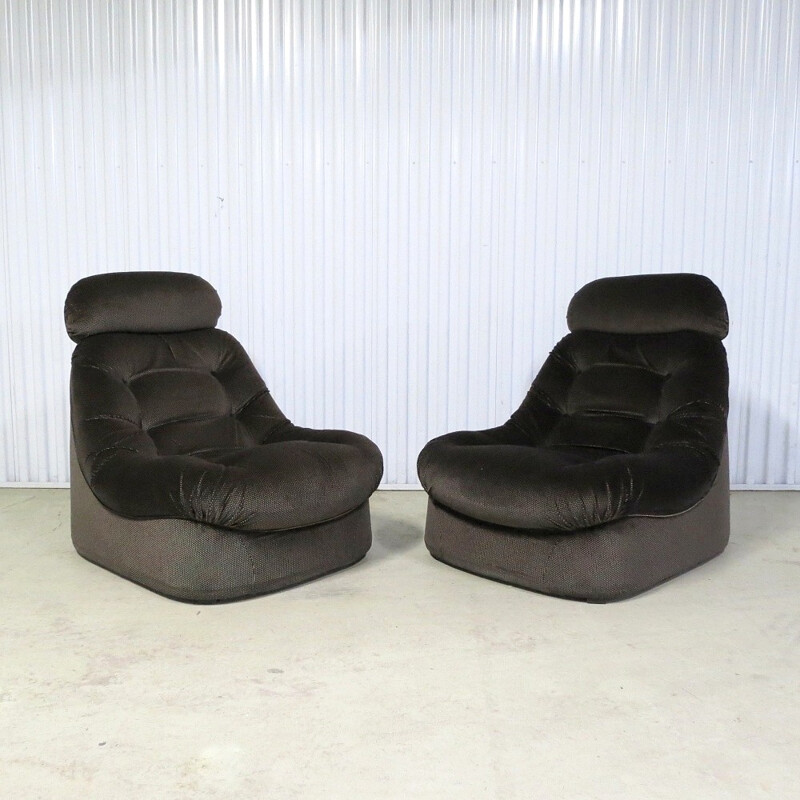 Set of 2 vintage Space Age lounge chairs in velvet - 1970s