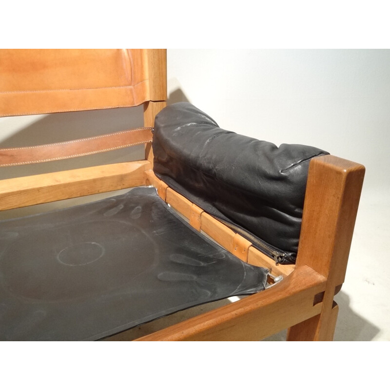 Armchair in black leather , Pierre CHAPO - 1970s